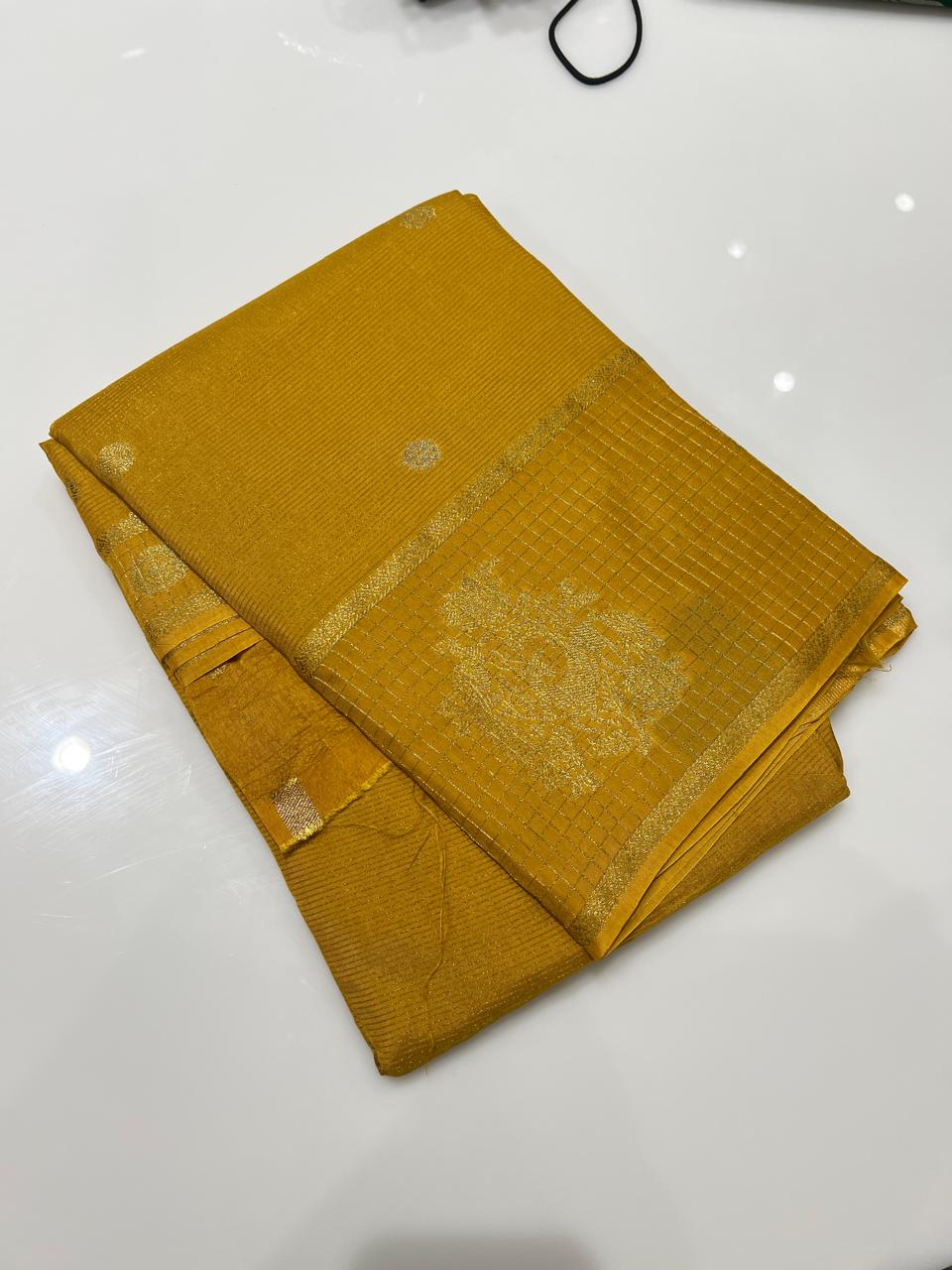 Dola silk Saree - Yellow Color  search code 3851
