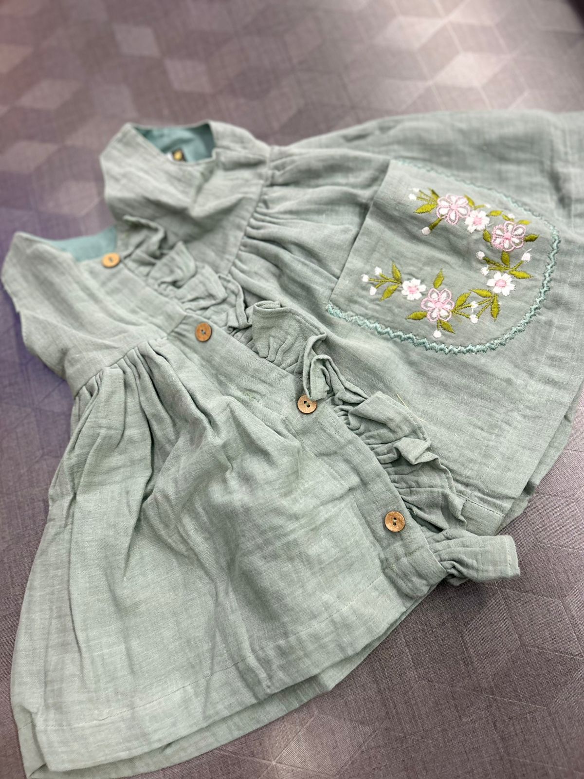 Kids Frock   -Dusty Green color Search code 8412