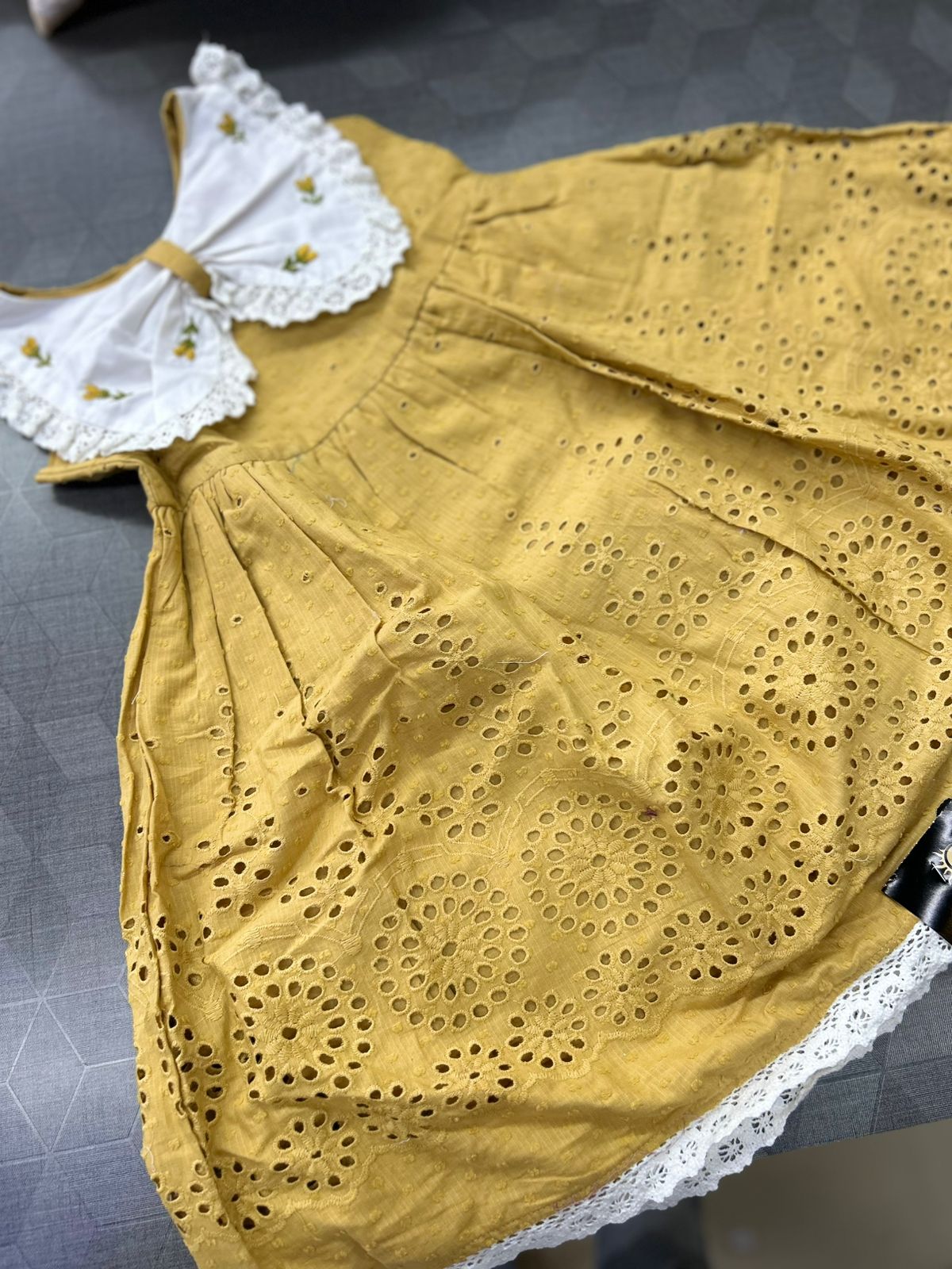 Kids Frock   - Yellow  color Search code 8417