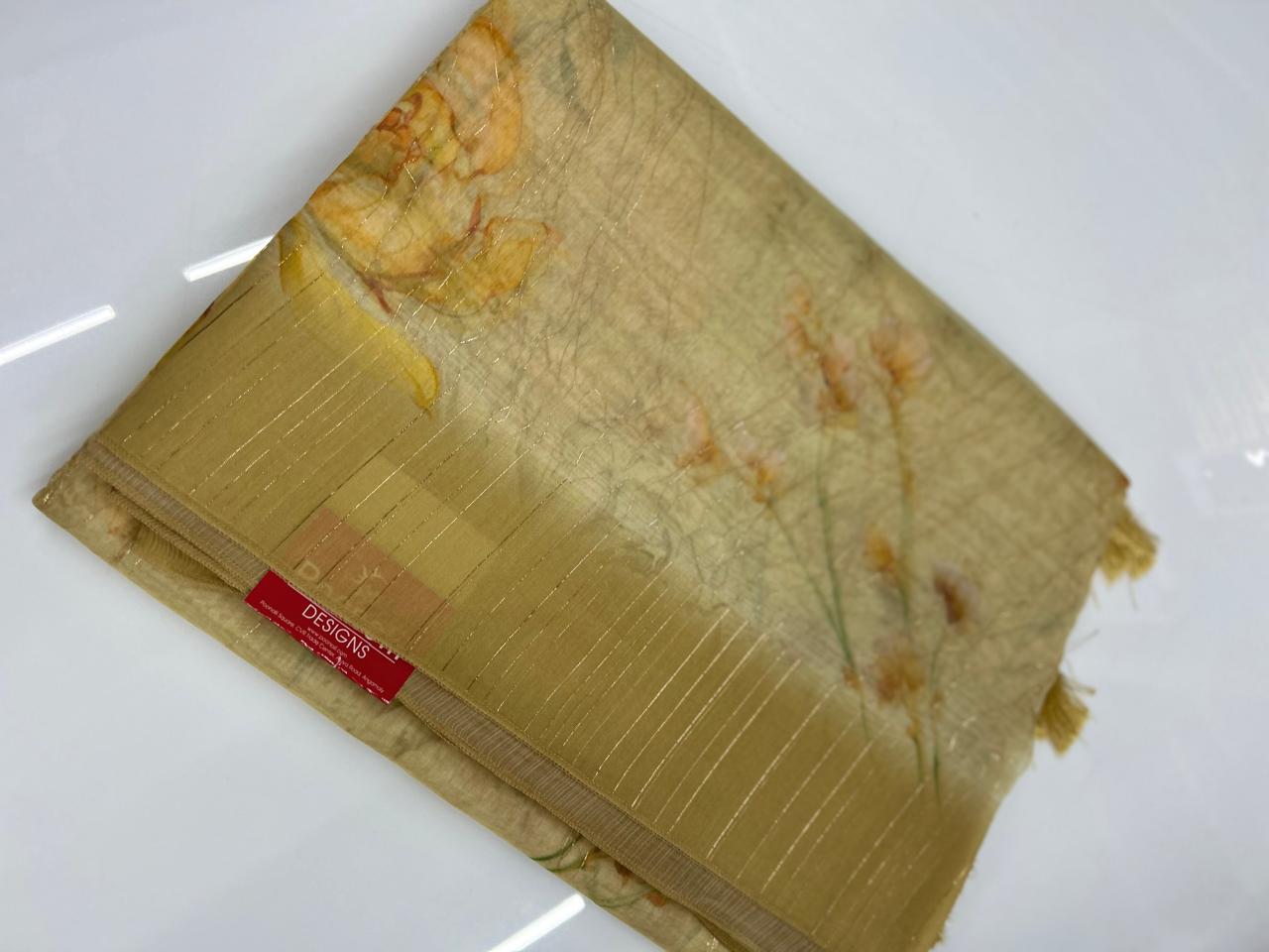 Organza Saree -  Butter Yellow color shade Search code 3654