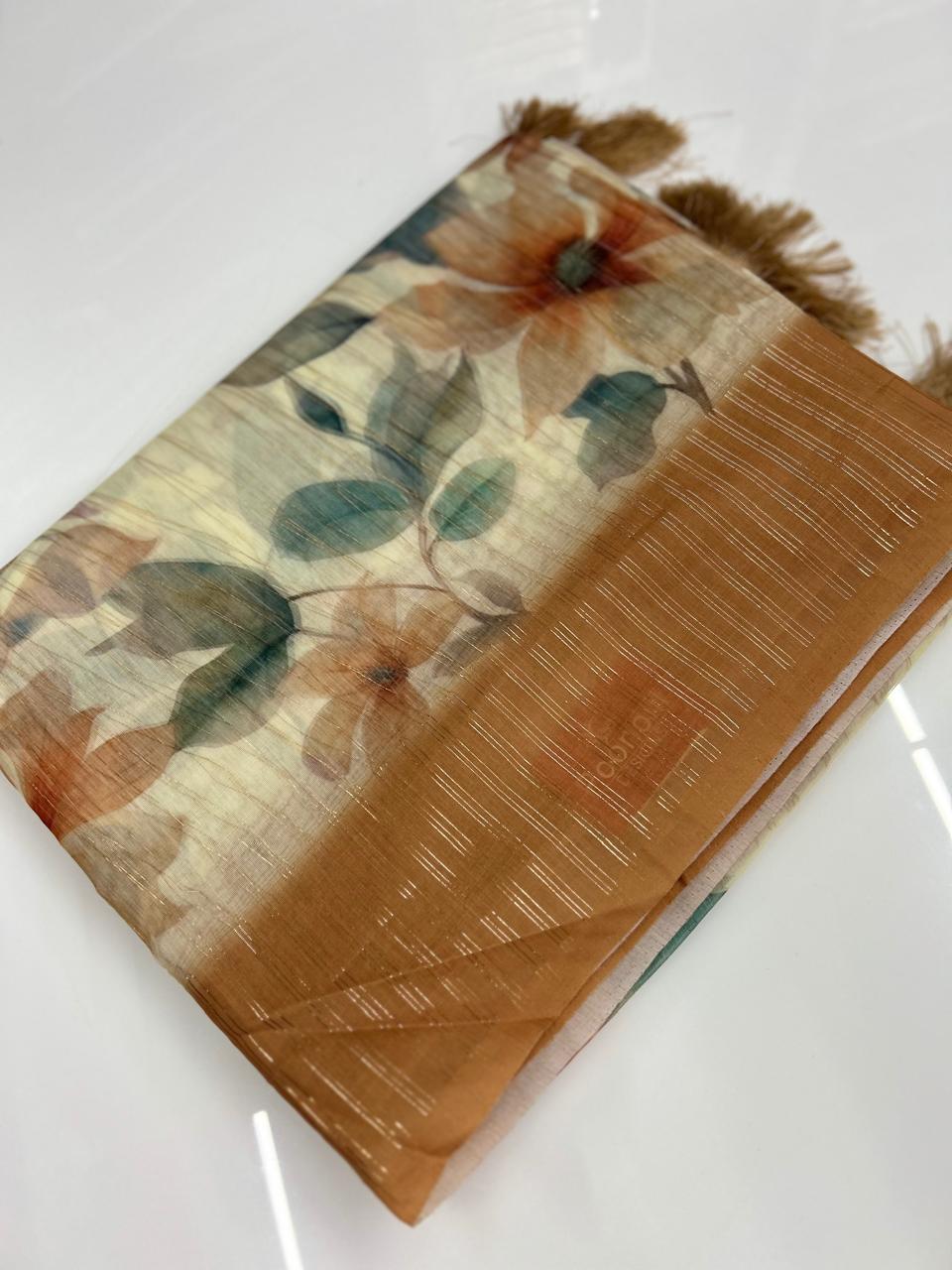 Organza Saree -  Light brick color shade Search code 3656