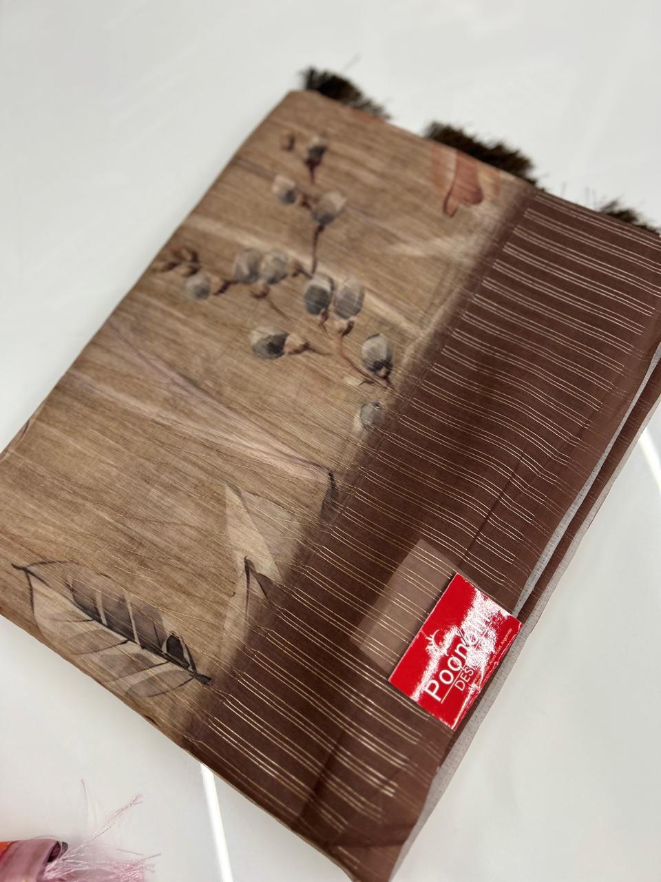 Organza Saree - Brown  color shade Search code 3657