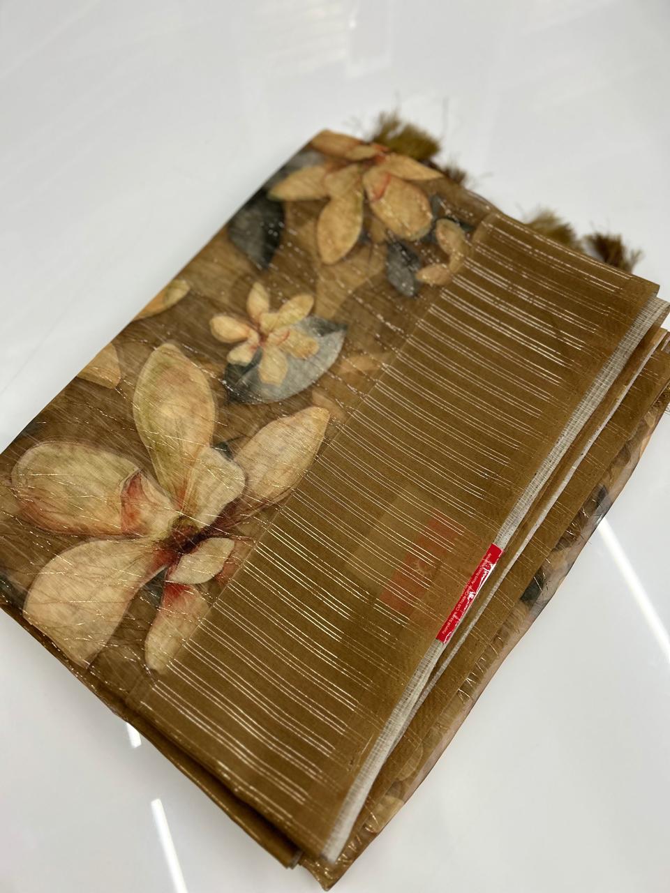 Organza Saree - Brown  color shade Search code 3659