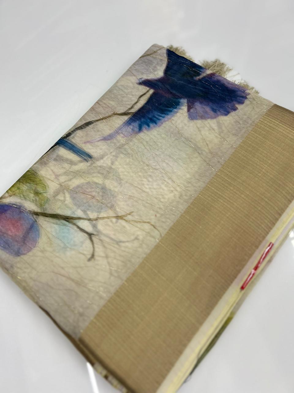 Organza Saree -Off white  color shade Search code 3662