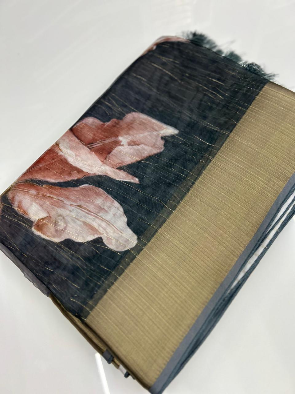 Organza Saree -Black  color shade Search code 3663