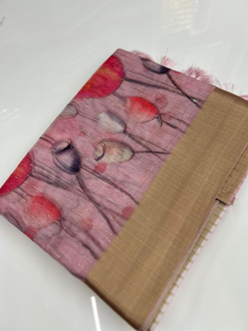 Organza Saree -Light Pink color shade Search code 3665