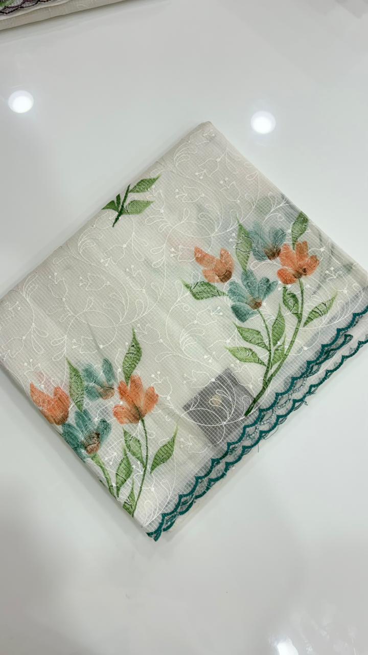 Net cotta Saree -green border  color Search code 2593