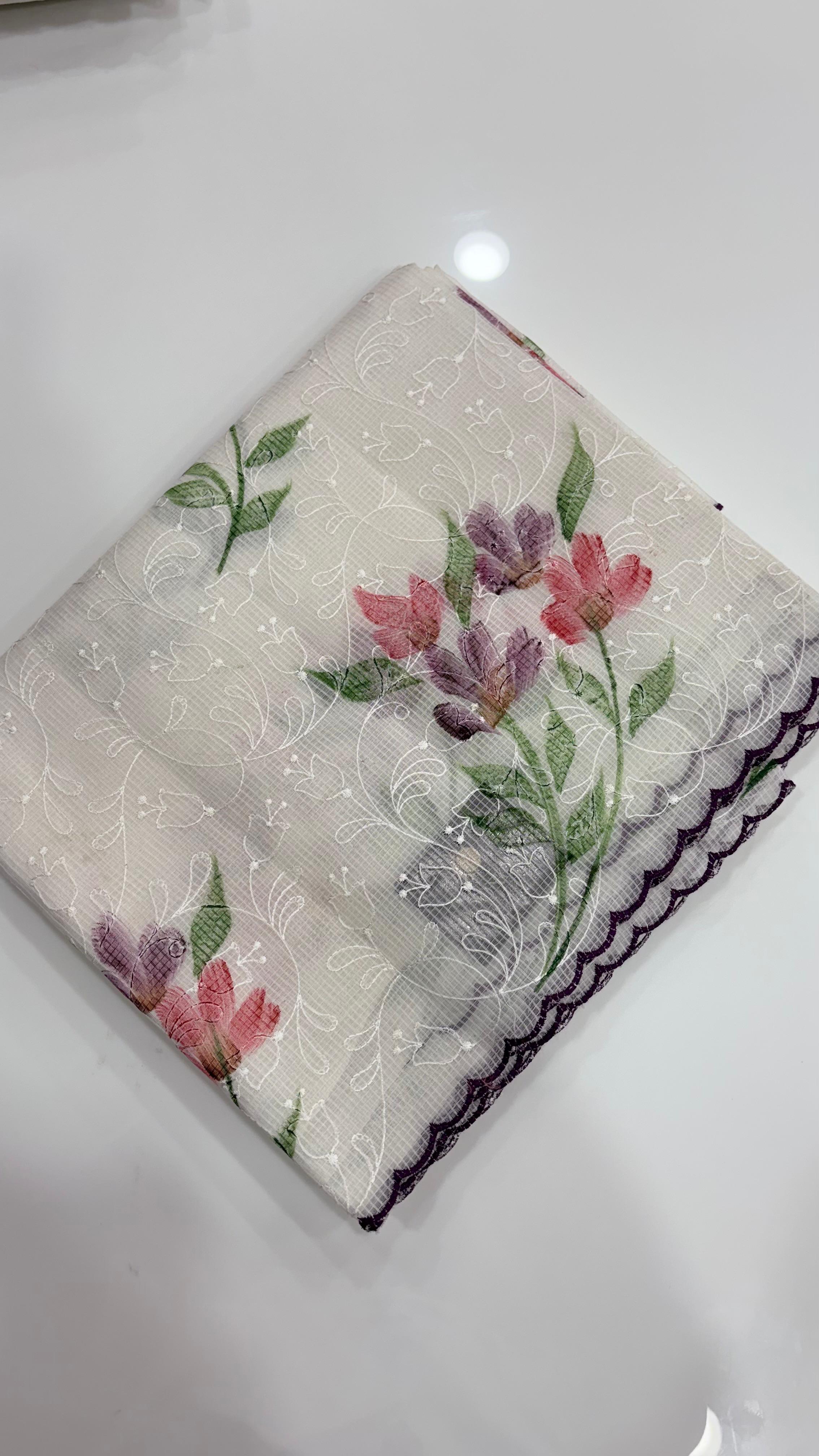 Net cotta Saree - purple border  color Search code 2590