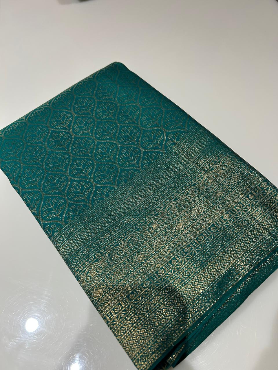 Wine brocade Saree  - Blue color Search code 2660