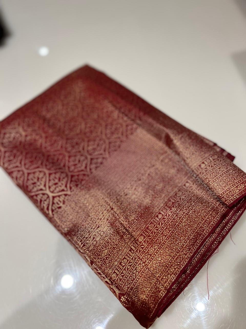 Wine brocade Saree  - Maroon color Search code 2661