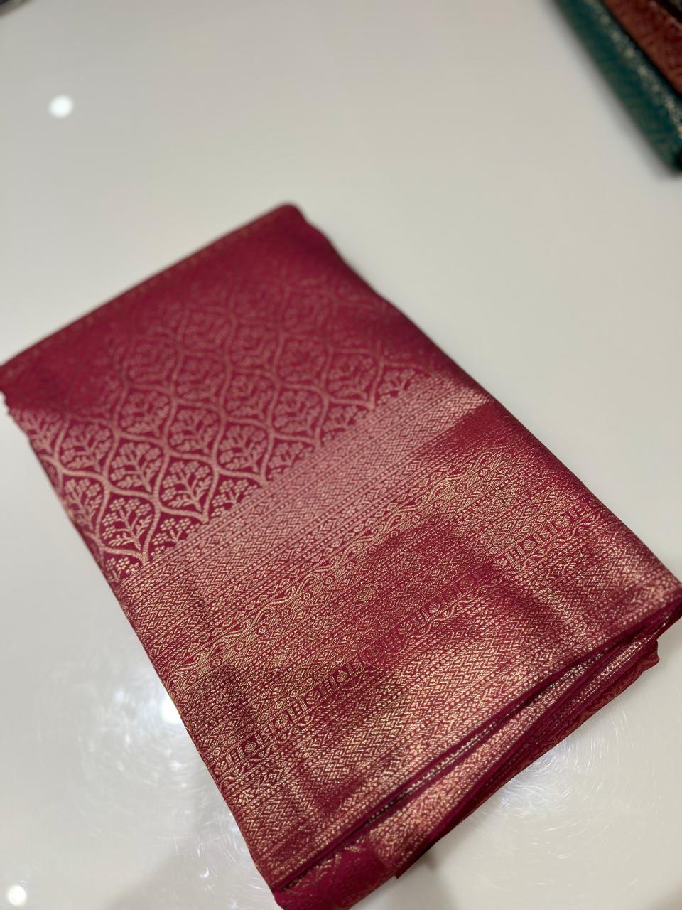 Wine brocade Saree  - Pink color Search code 2662