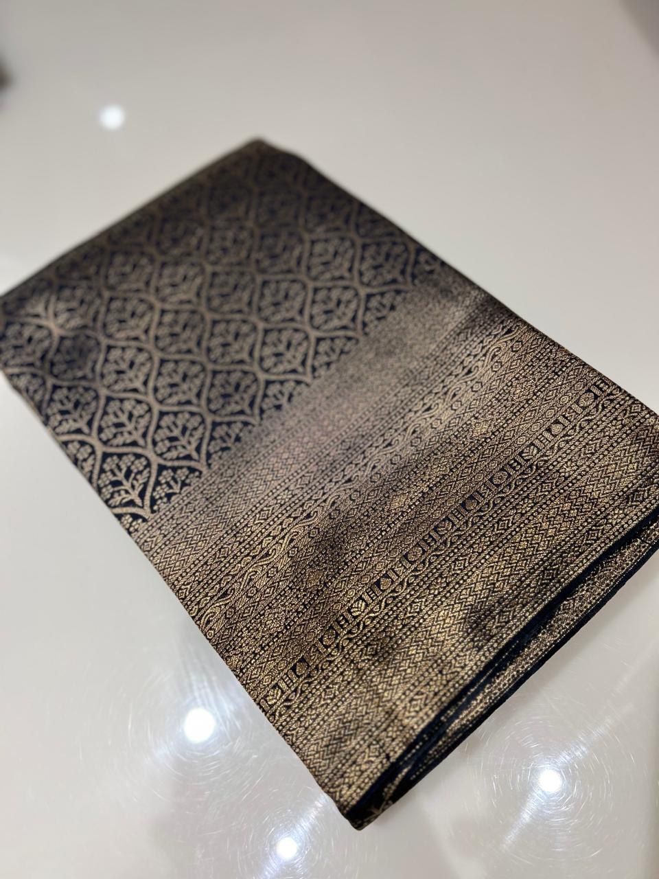 Wine brocade Saree  - Black color Search code 2663