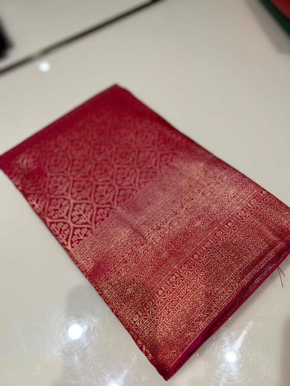 Wine brocade Saree  - Tomato color Search code 2664