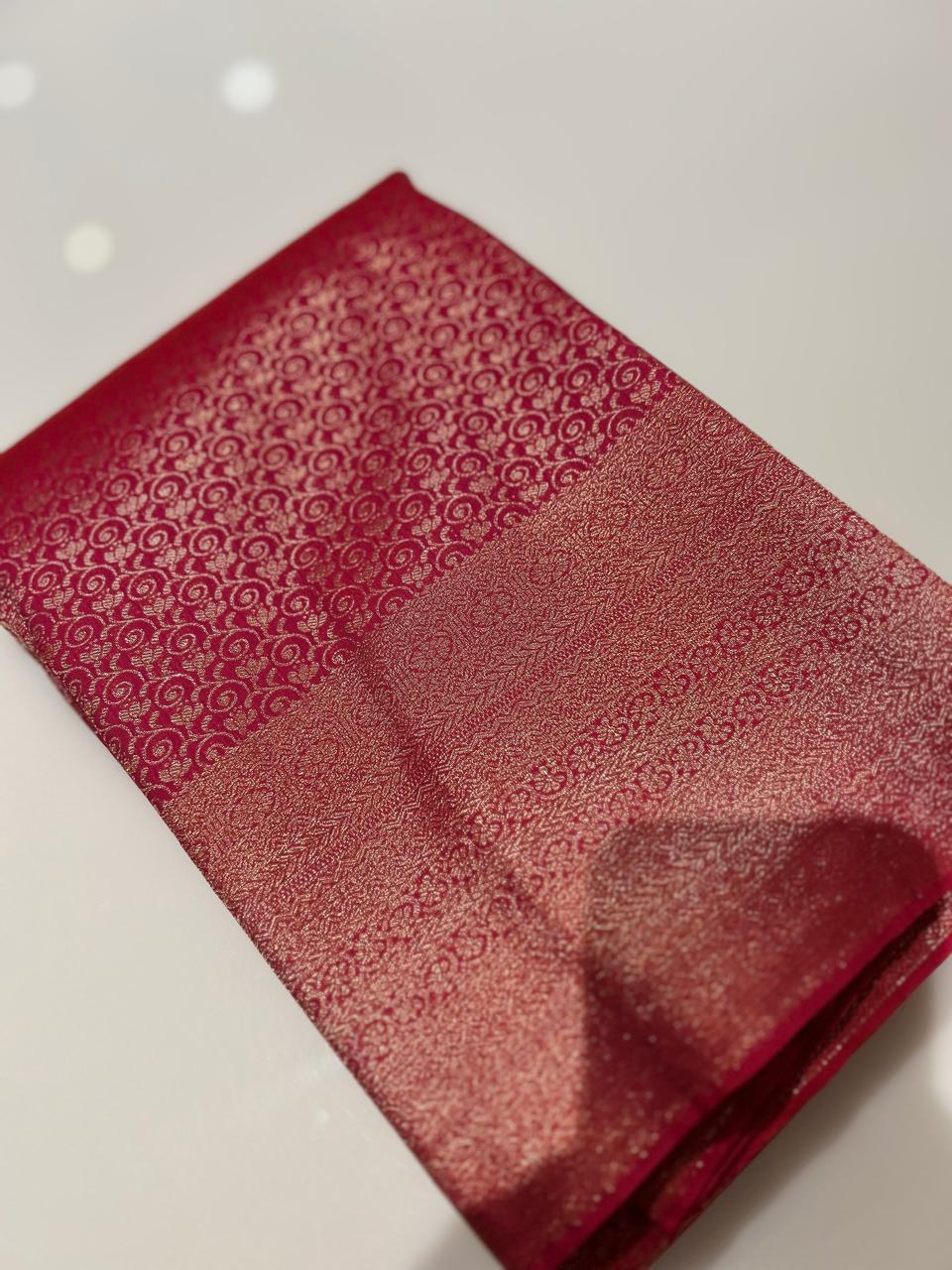 Wine brocade Saree  - Tomato color Search code 2665