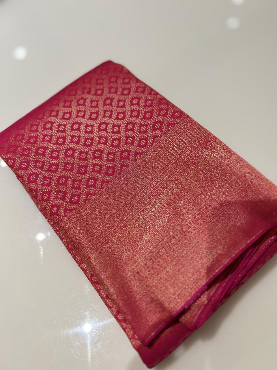 Wine brocade Saree  - Bright pink color Search code 2668