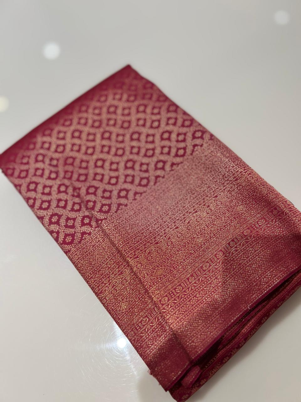 Wine brocade Saree  - Light pink color Search code 2669