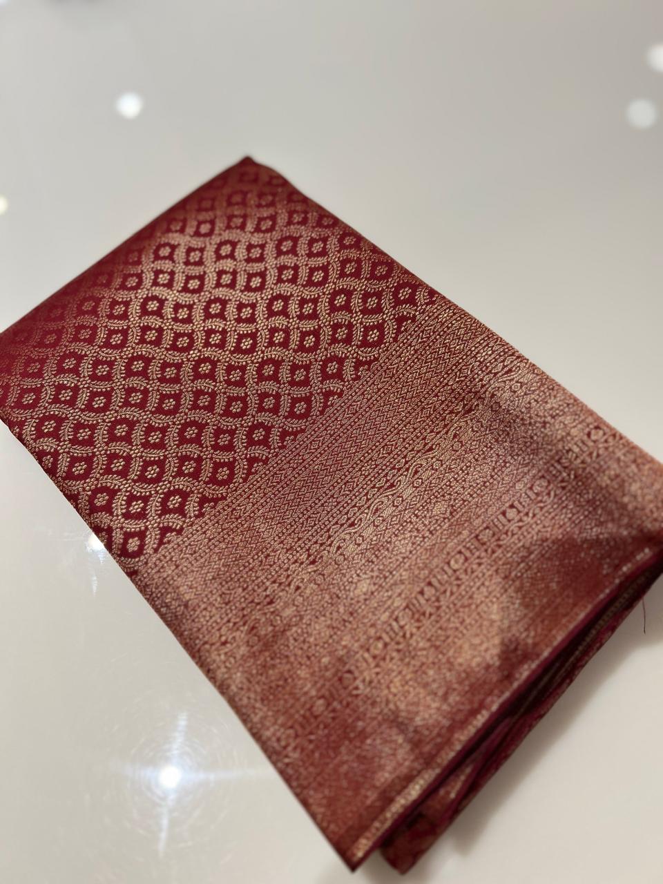 Wine brocade Saree  -Maroon  color Search code 2670