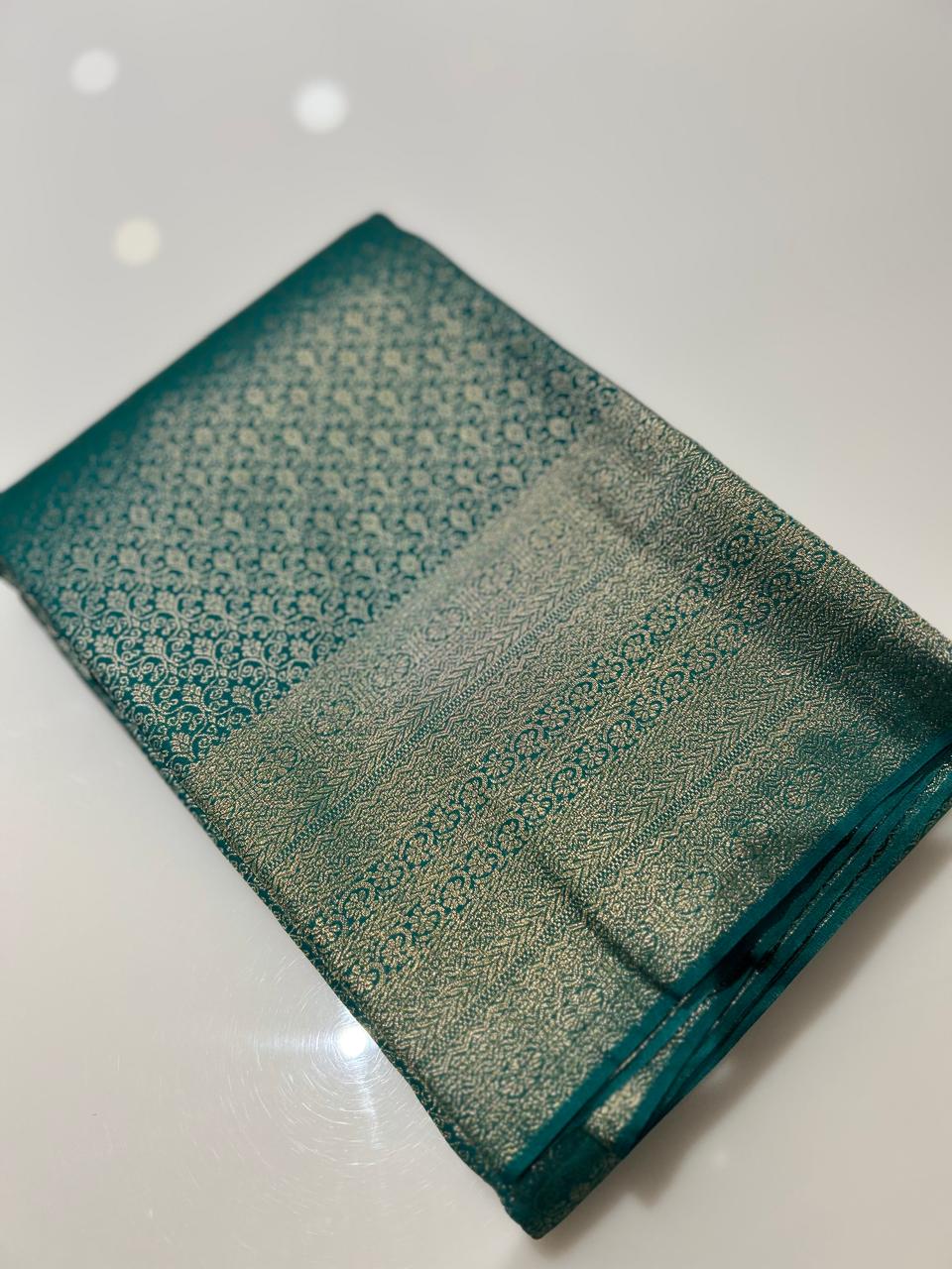 Wine brocade Saree  -Till blue color Search code 2671