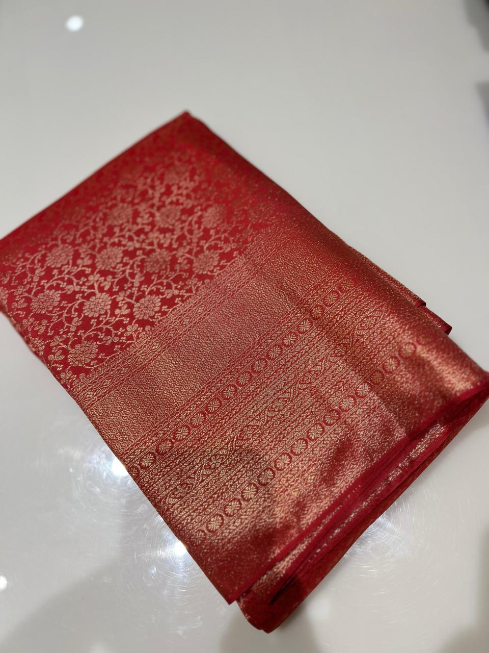 Wine brocade Saree  -Burn orange  color Search code 2676