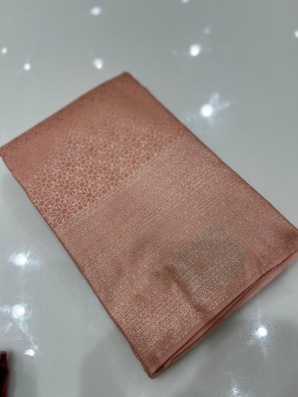 Wine brocade Saree  -Peach  color Search code 2682