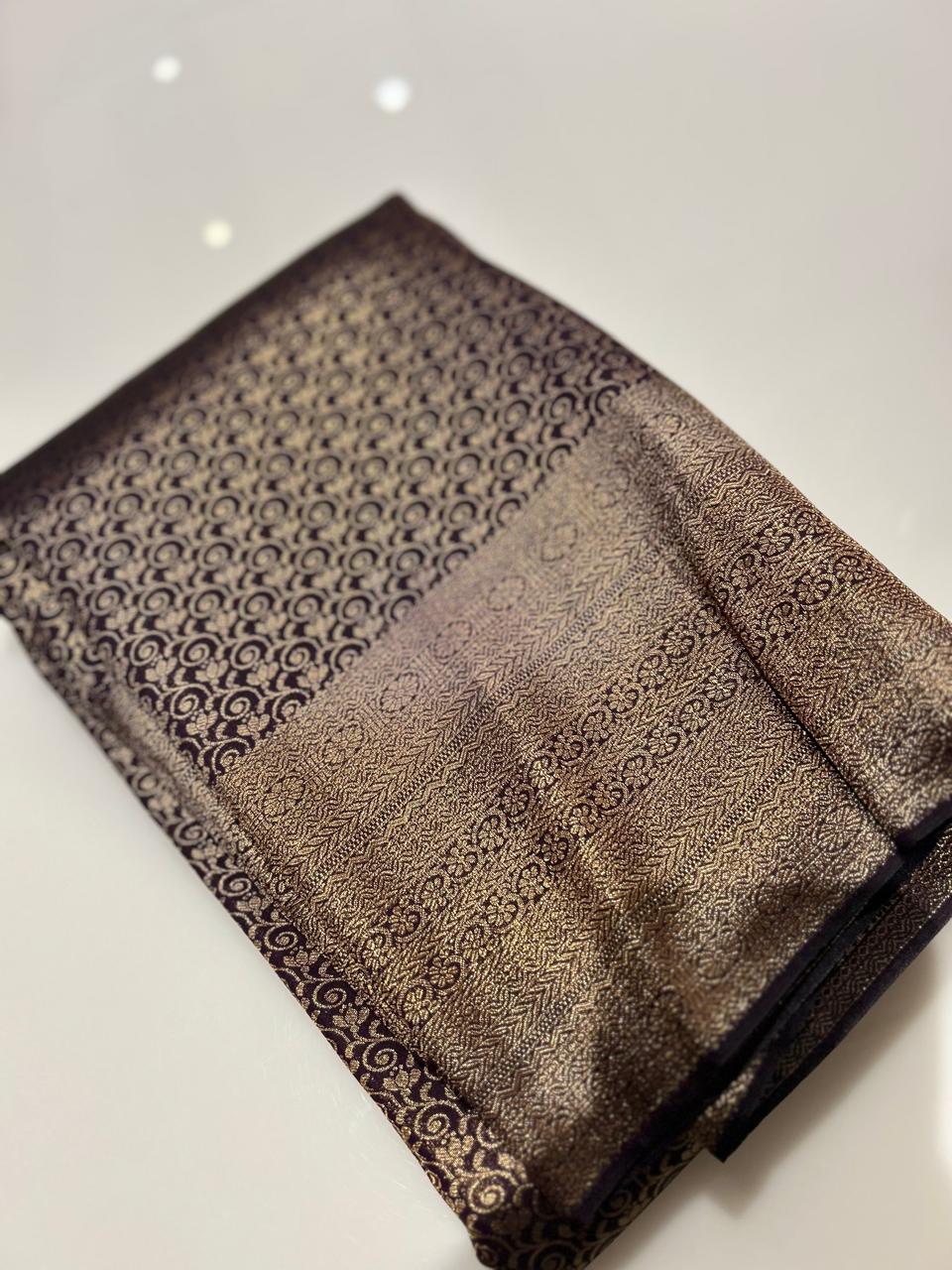 Wine brocade Saree  - Coffee brown black color Search code 2667