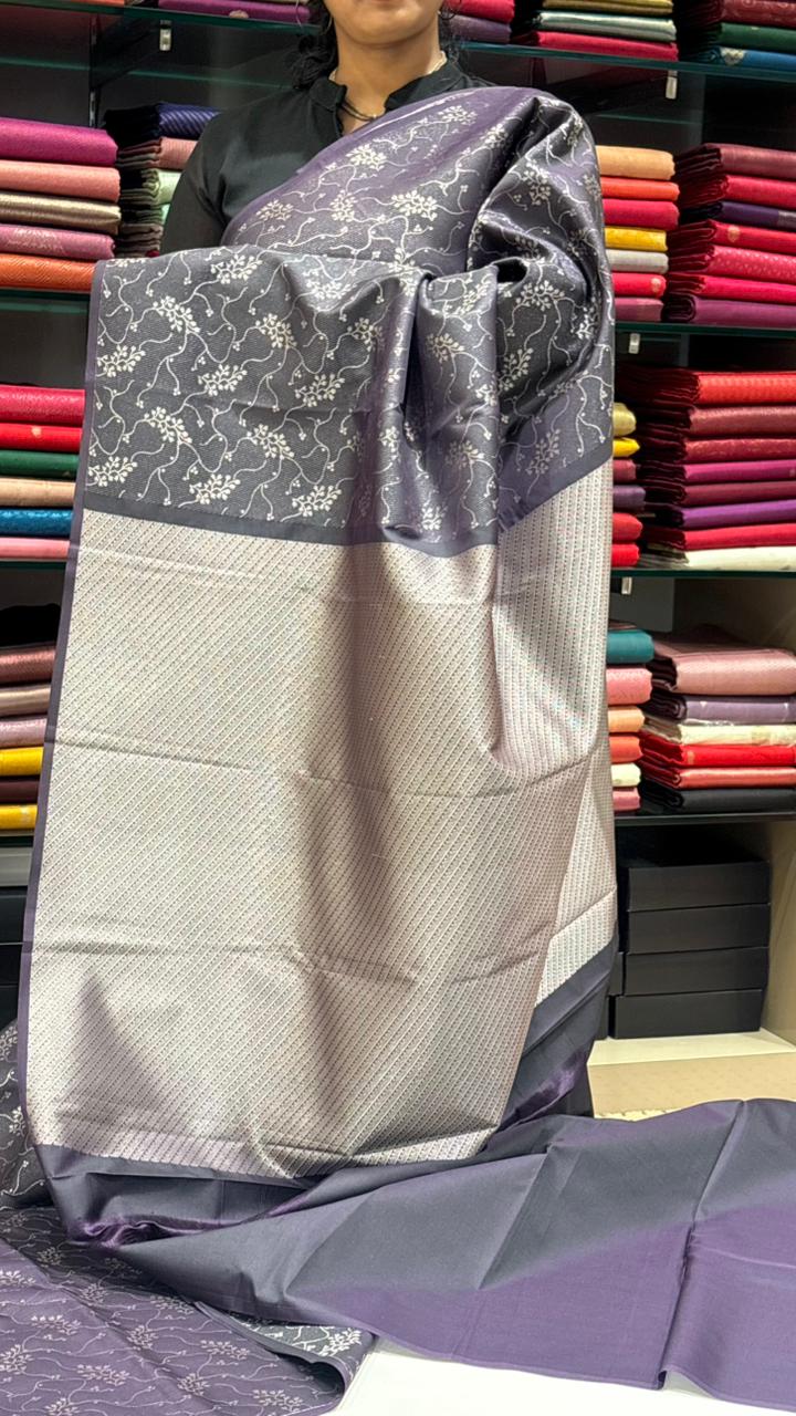 KANCHIPURAM SAREE-charcoal grey shade Search code6567