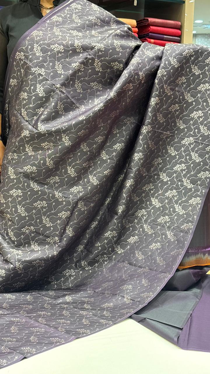 KANCHIPURAM SAREE-charcoal grey shade Search code6567