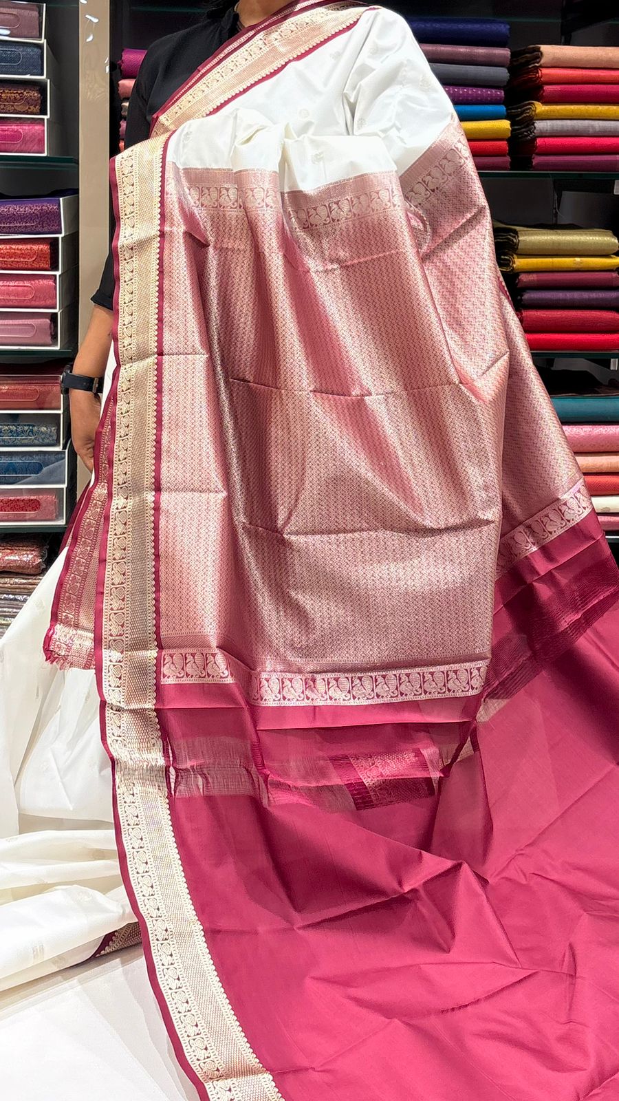 KANCHIPURAM SAREE-White  shade Search code6565