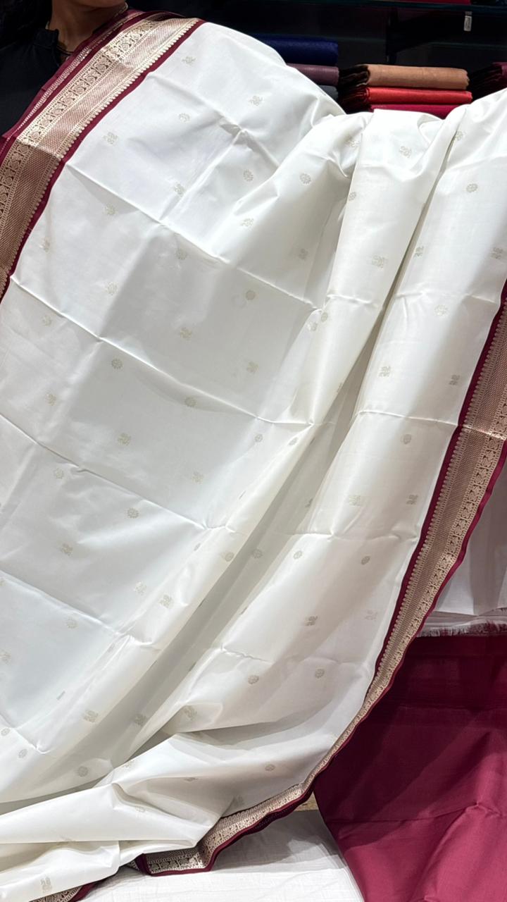 KANCHIPURAM SAREE-White  shade Search code6565