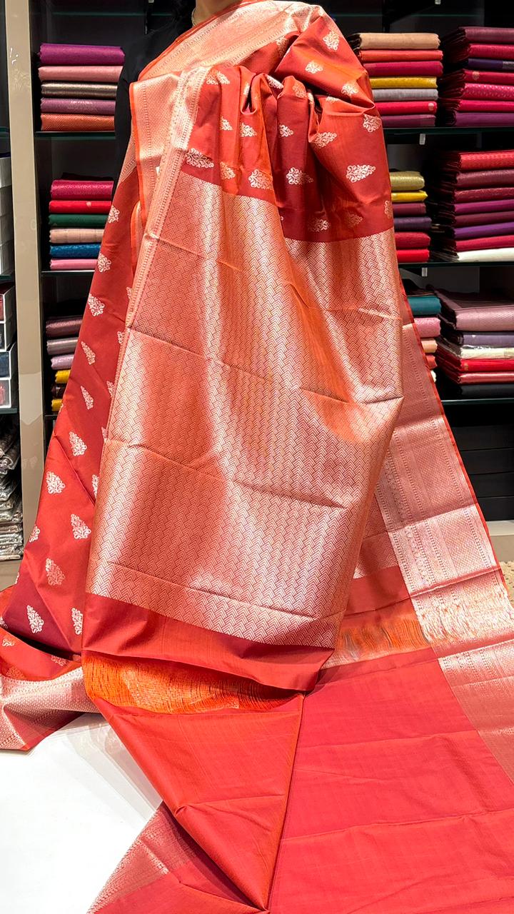 KANCHIPURAM SAREE-orange  shade Search code6566