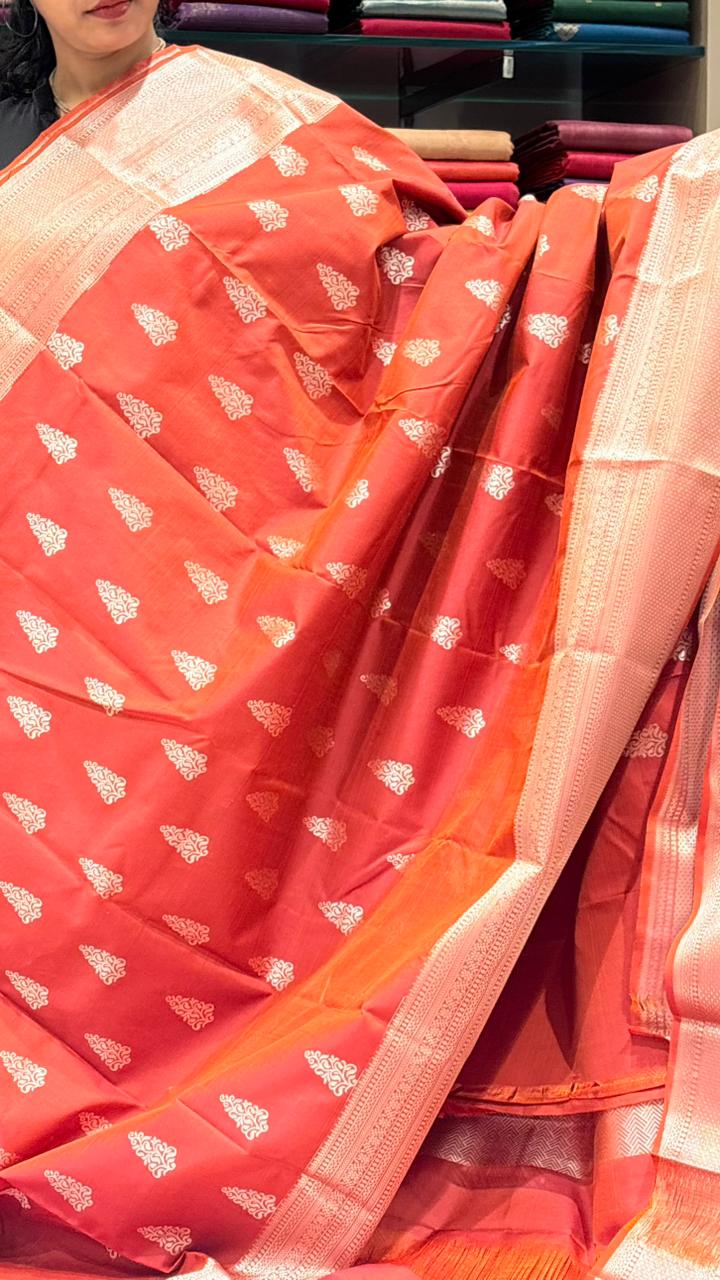 KANCHIPURAM SAREE-orange  shade Search code6566