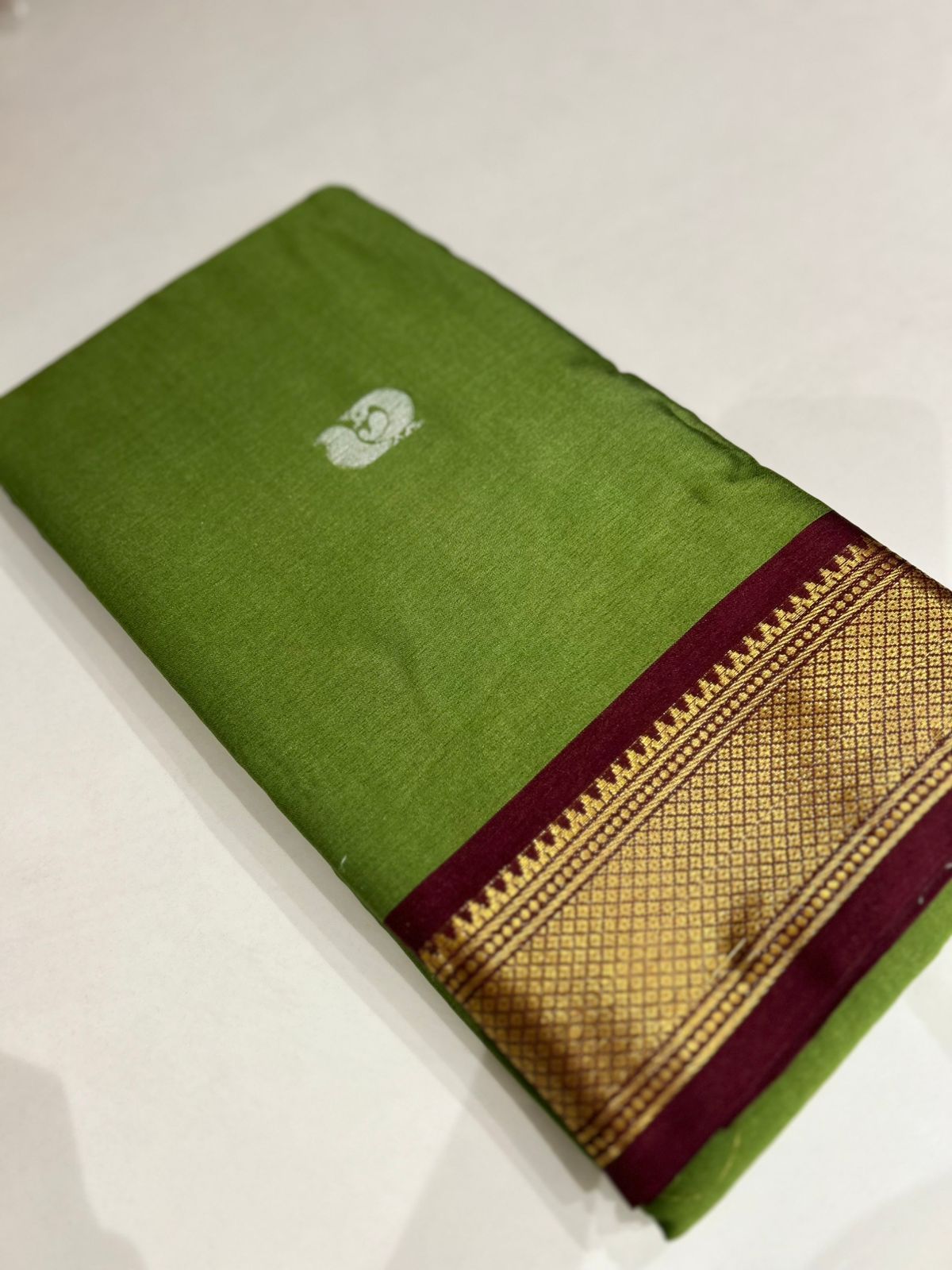 KANCHI COTTON SAREE -Light green to Maroon  shade Search code 6806