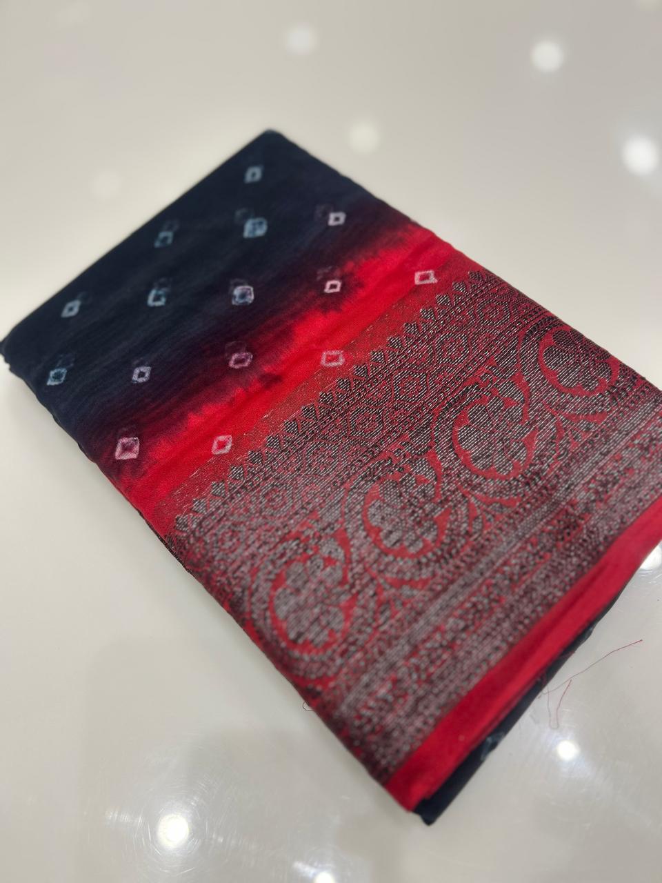 Banarasi sarees -  Black to Red shade  color Search code 3903