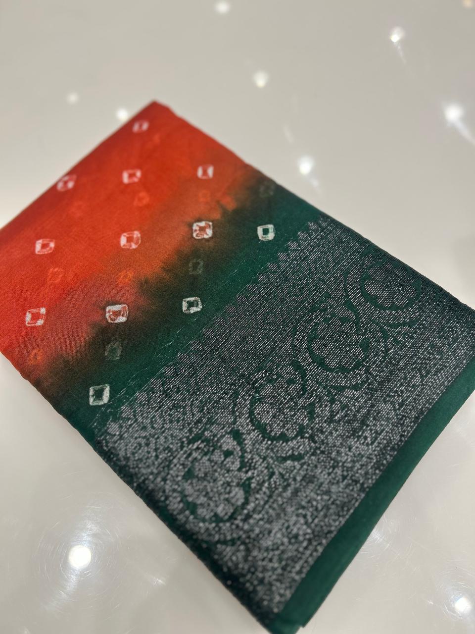 Banarasi sarees -Orange to Green shade  color Search code 3905