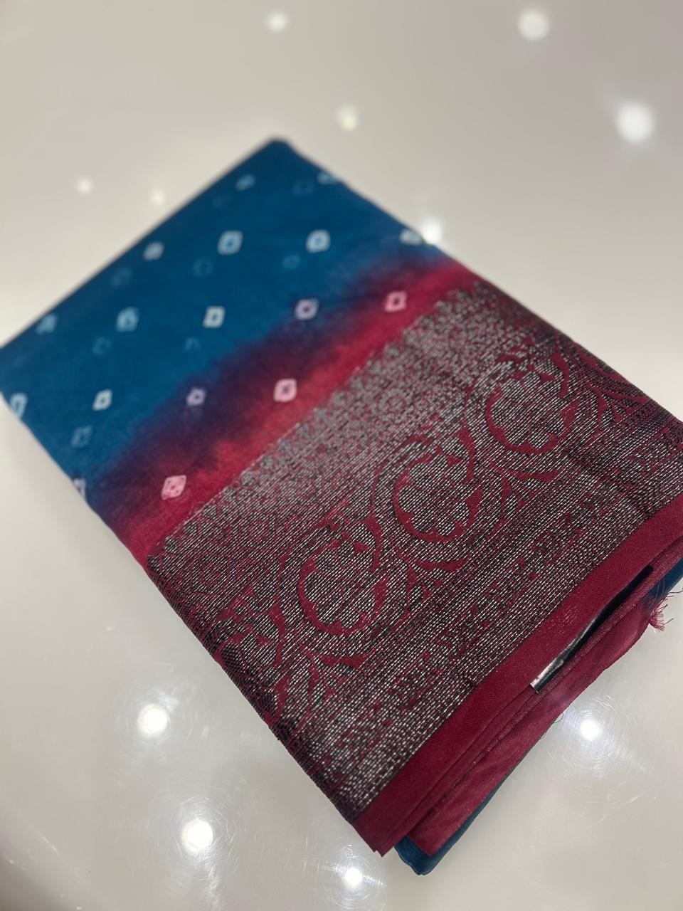 Banarasi sarees - Blue to Maroon shade  color Search code 3907