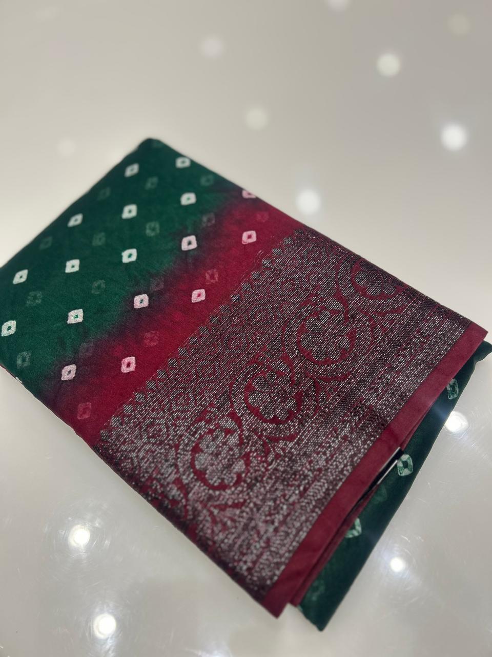 Banarasi sarees - Green to Maroon   shade  color Search code 3909