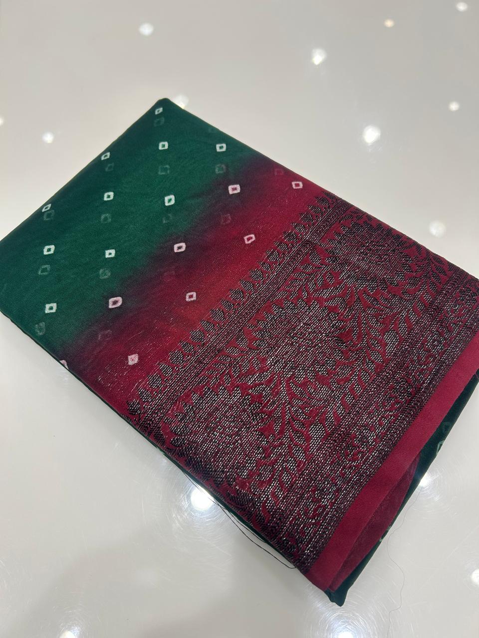Banarasi sarees - Green to Maroon   shade  color Search code 3912