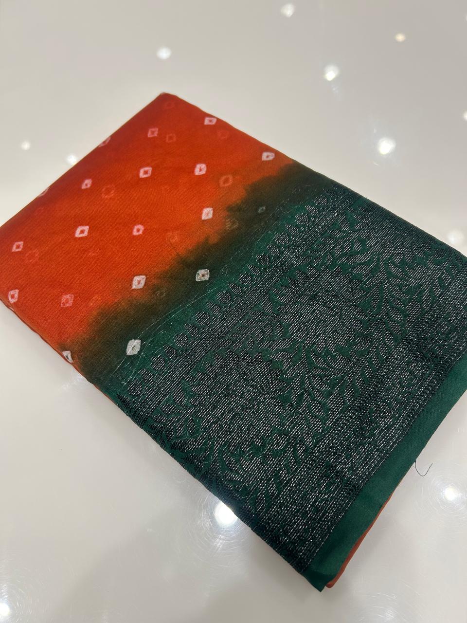 Banarasi sarees - Orange to Green shade  color Search code 3913