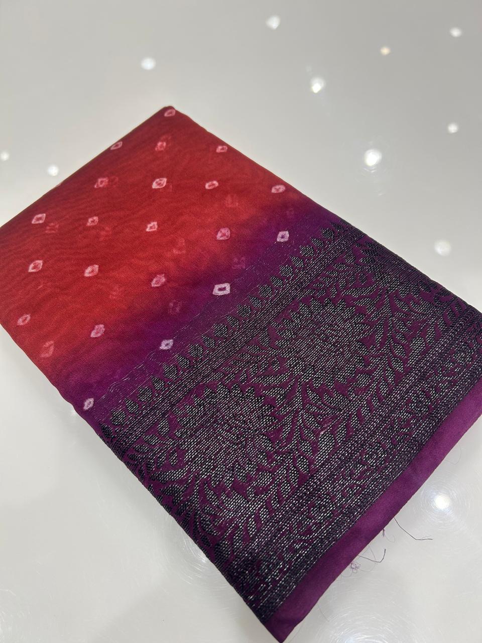 Banarasi sarees -Burn orange to vadamali shade  color Search code 3919