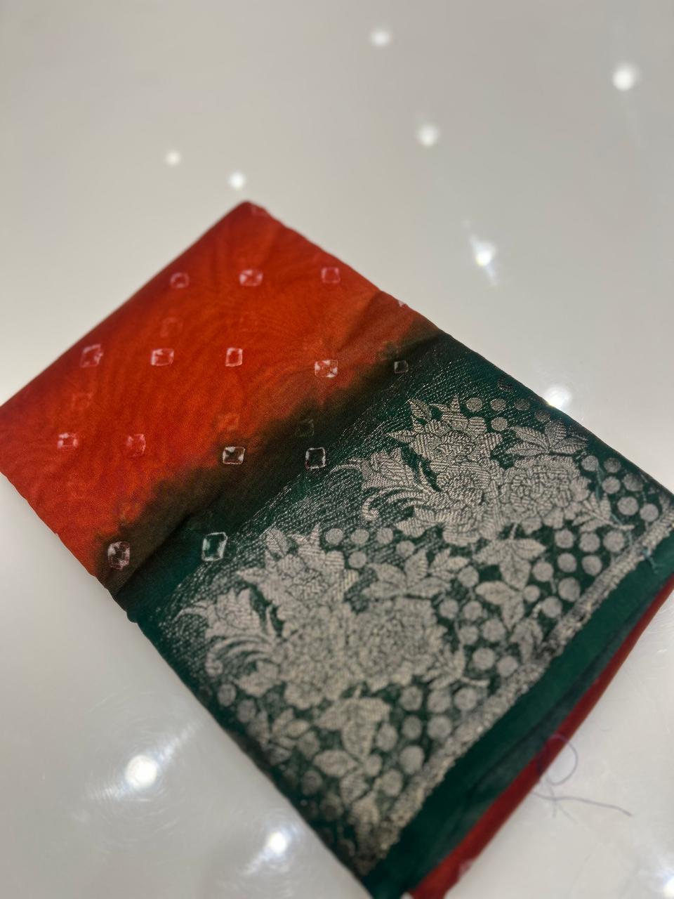 Banarasi sarees -Orange to Green shade  color Search code 3921