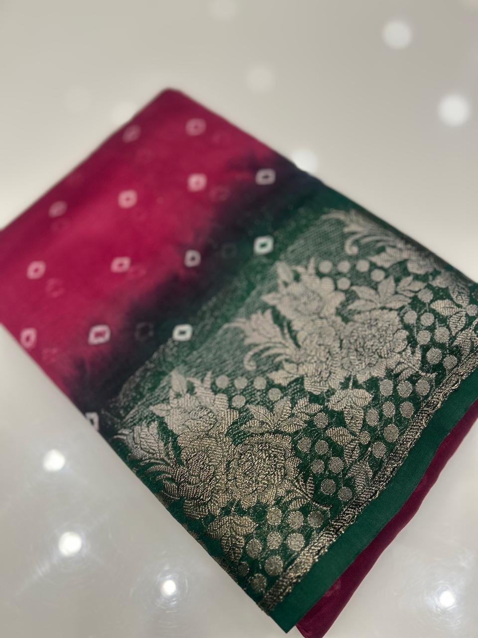 Banarasi sarees -Burgundy to Green shade  color Search code 3922