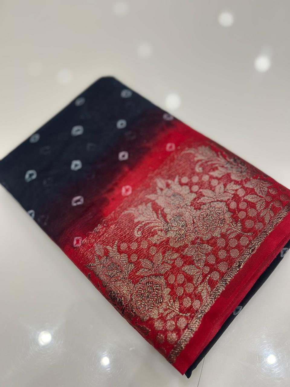 Banarasi sarees -Black to red   shade  color Search code 3923