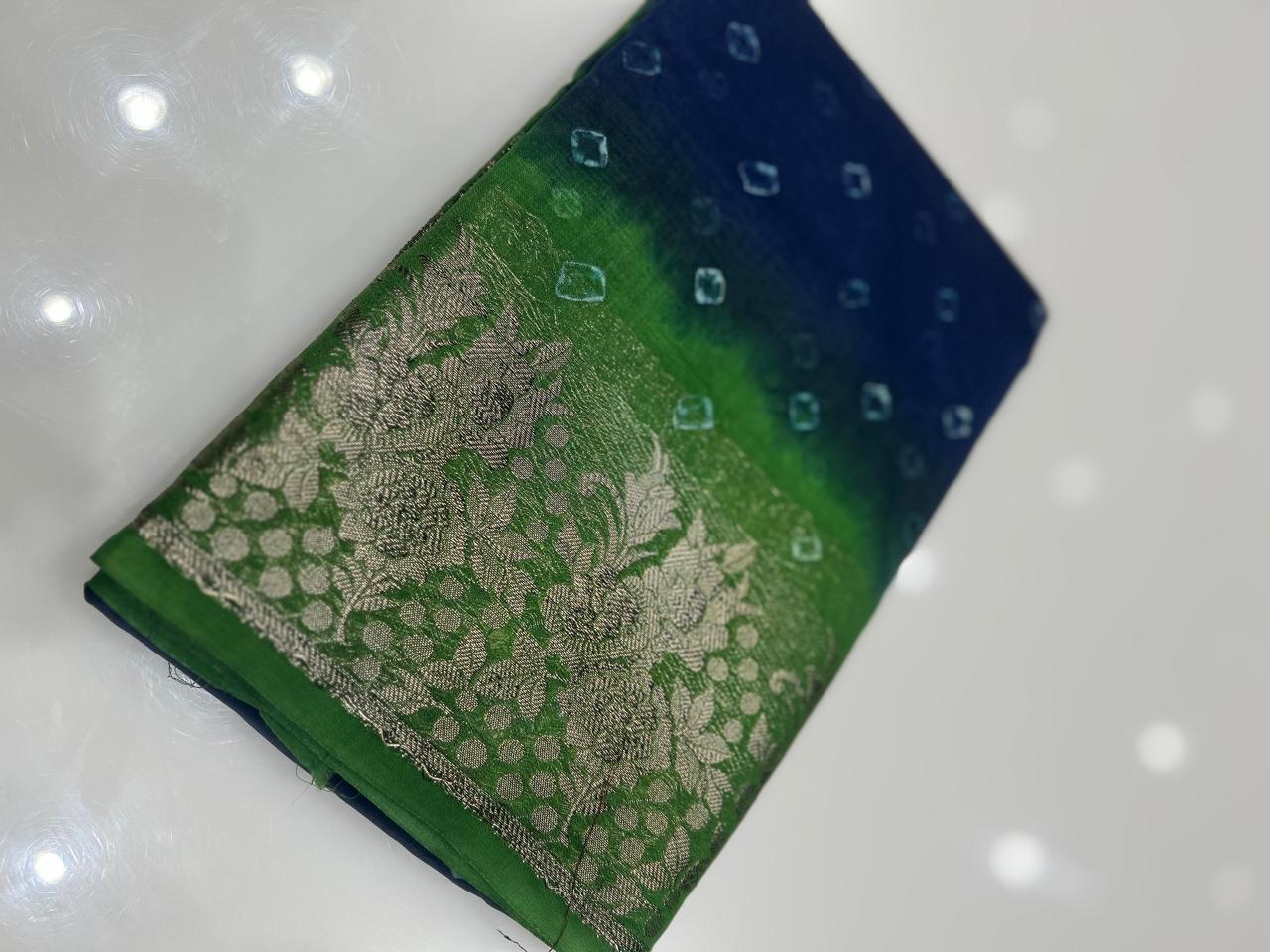 Banarasi sarees -Blue to Green  shade  color Search code 3924