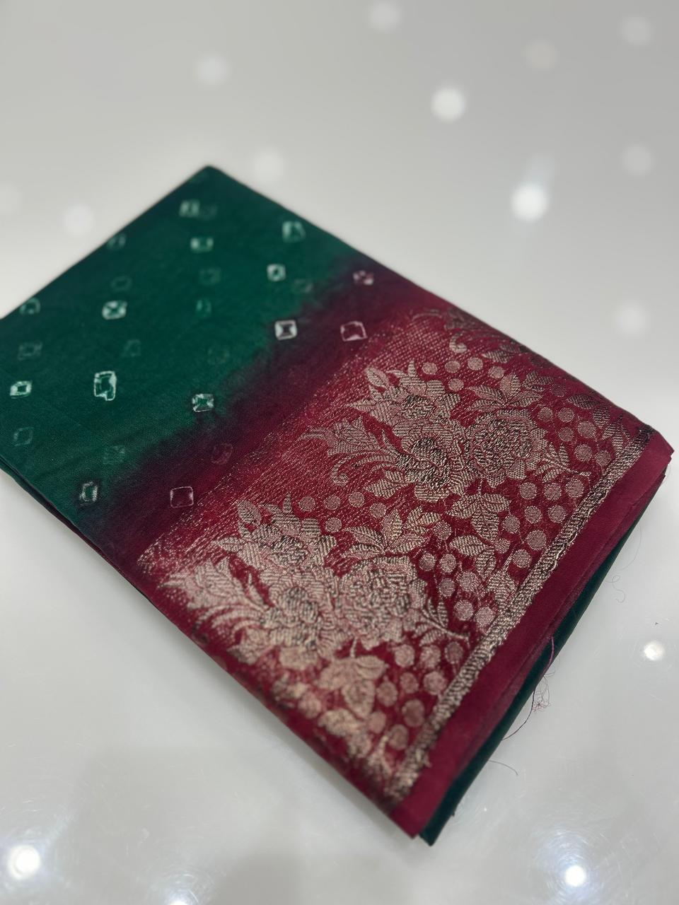 Banarasi sarees -Green to Maroon   shade  color Search code 3925