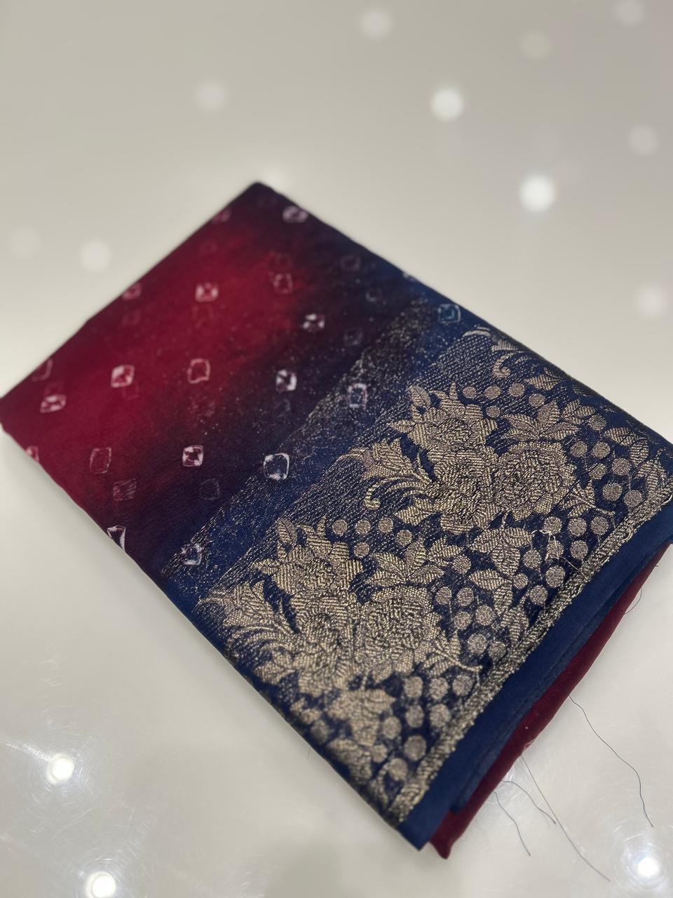 Banarasi sarees - Maroon to Blue shade  color Search code 3926