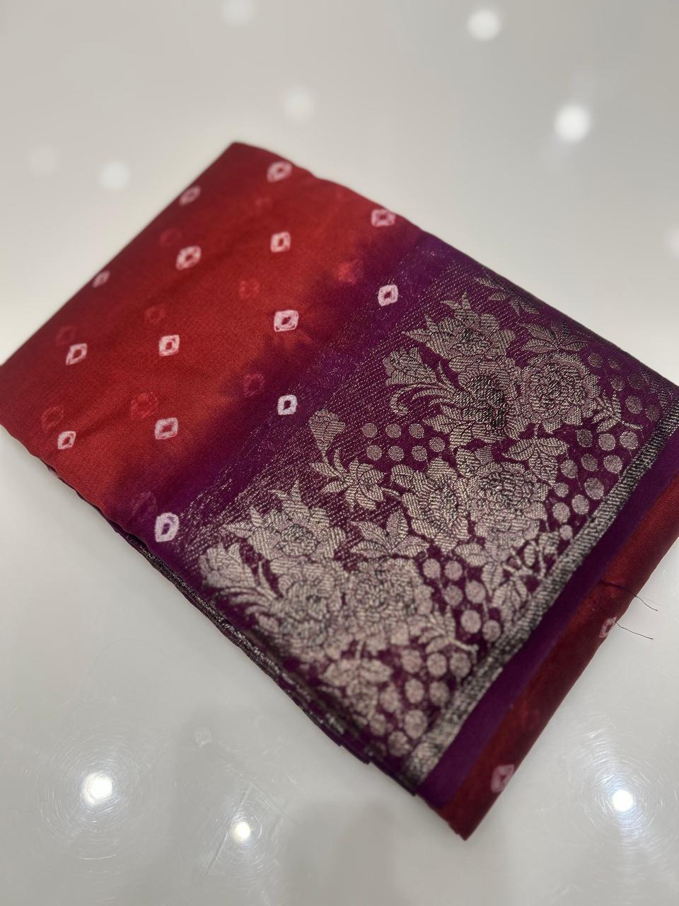 Banarasi sarees - Brick to vadamali  shade  color Search code 3928