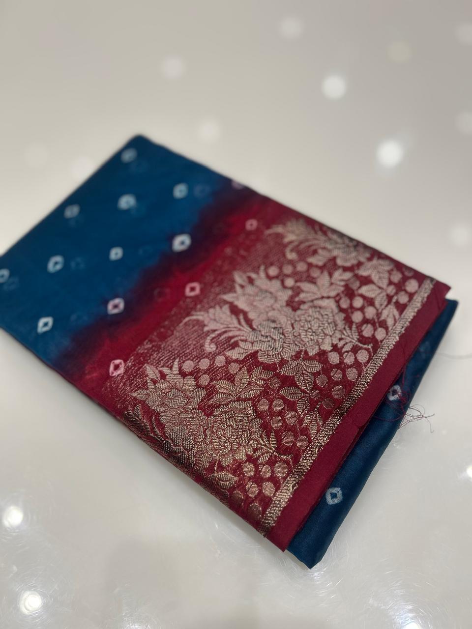Banarasi sarees - Blue to Maroon  shade  color Search code 3929