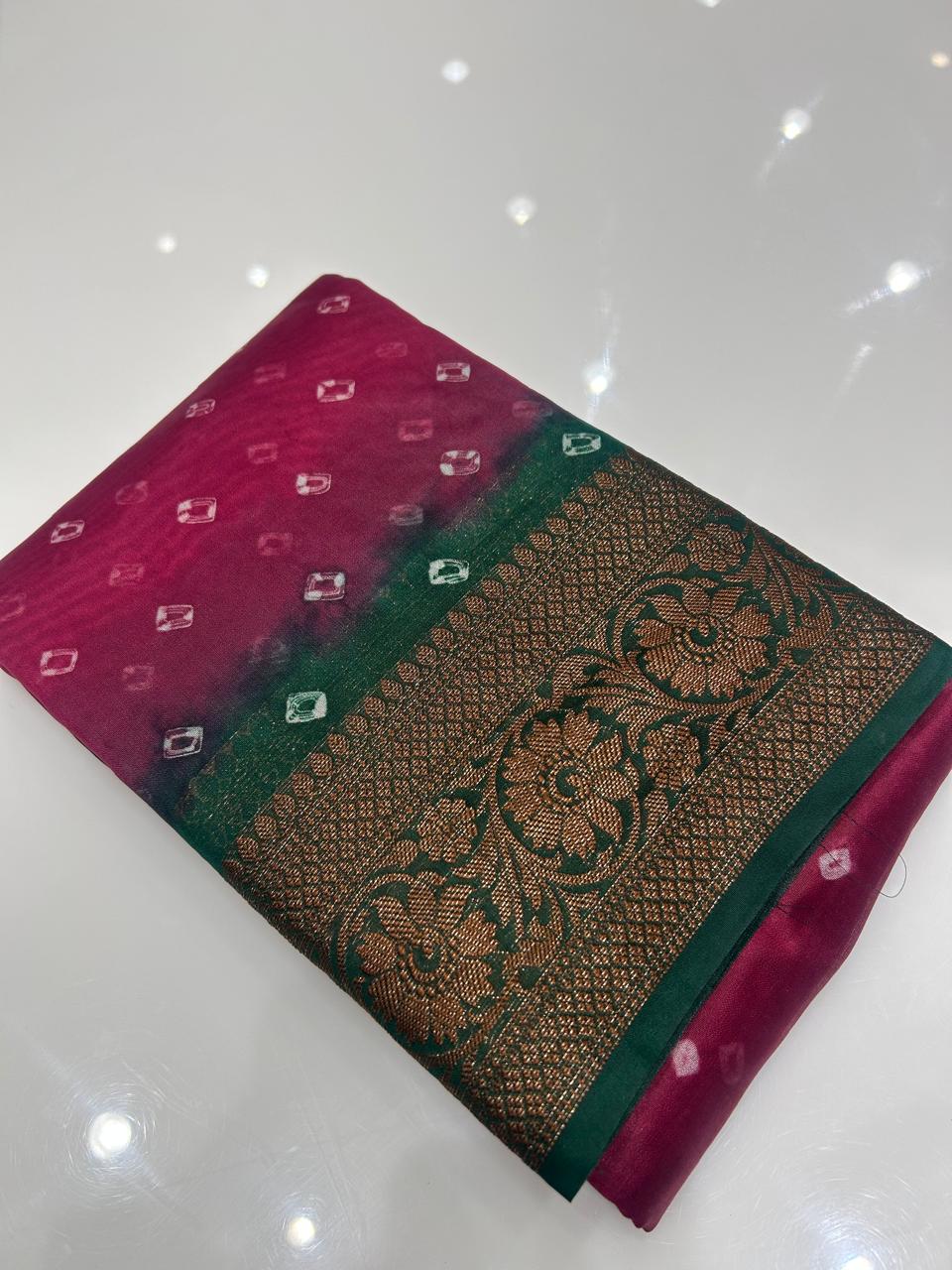 Banarasi sarees - Burgundy to Green  shade  color Search code 3934