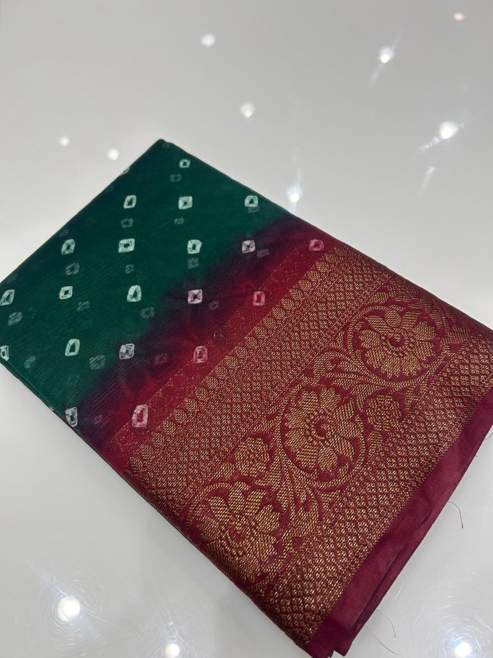 Banarasi sarees -Green to Maroon    shade  color Search code 3935