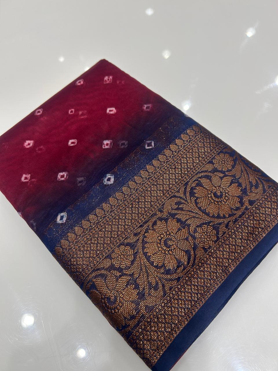 Banarasi sarees -Burgundy to Blue shade  color Search code 3937